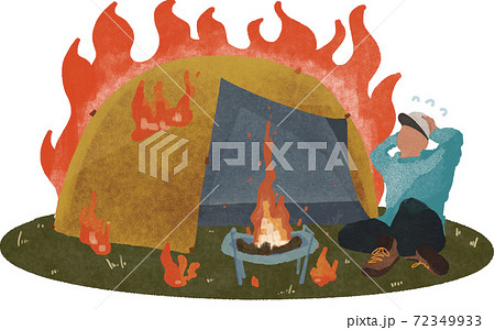 キャンプ中に火災を起こした男性のイラスト素材