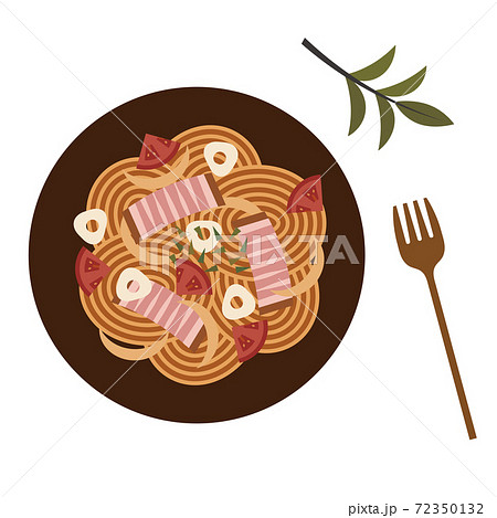 ベーコントマトのパスタ イラストのイラスト素材