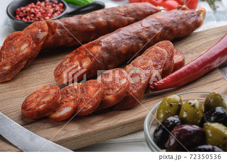Traditional chorizo cuts with spices and Traditional chorizo cuts with spices and 72350536