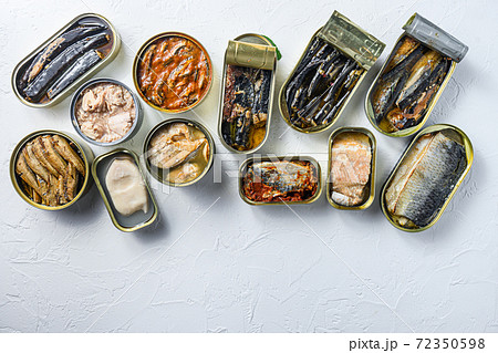 Set aluminium and tin cans with Saury, mackerel, Set aluminium and tin cans with Saury, mackerel, 72350598