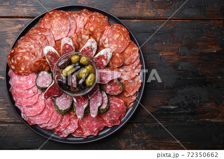 Spanish cold meat plate, chorizo, fuet, Spanish cold meat plate, chorizo, fuet, 72350662