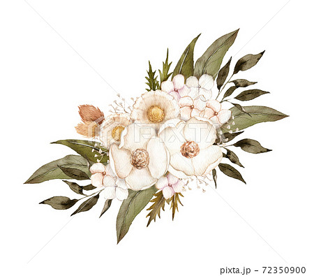 ナチュラルな白い花のブーケ 水彩イラストのイラスト素材