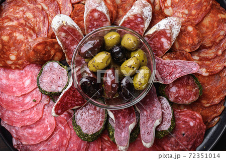 Cured meat platter of traditional spanish tapas. Cured meat platter of traditional spanish tapas. 72351014