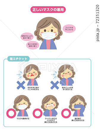 マスクをする人 女性 高齢者 咳エチケットのイラスト素材