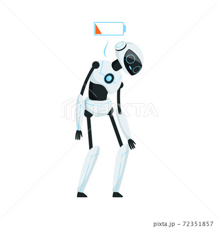 Modern Humanoid or Robotic Device with Iron Limbs Run Out of Charge Vector Illustration 72351857