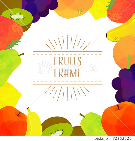 フルーツのフレームイラスト 白背景 ベクター 水彩 のイラスト素材