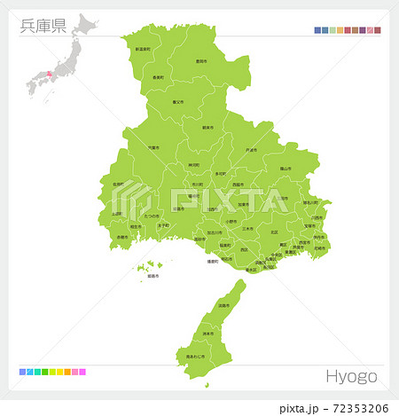 兵庫県の地図・Hyogo・市町村名（市町村・区分け）