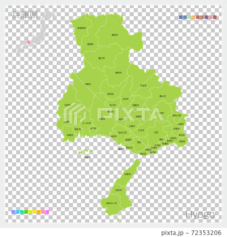 兵庫県の地図・Hyogo・市町村名（市町村・区分け） 72353206
