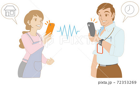 スマートフォンでビデオ会話する男女のカップルのイラスト素材