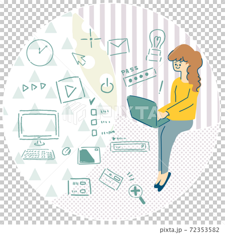 パソコンを使う女性とITやデジタルコンテンツイメージ 72353582