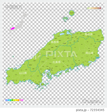 Map of Chugoku region, Chugoku, name of municipality (municipalities, division) 72354345