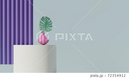 Podium with vase and curtain. 72354912