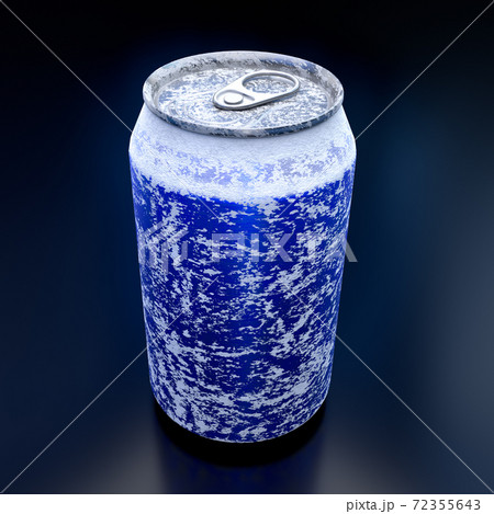 Blue frozen aluminum beer or soda can with frost isolated on black background. 72355643