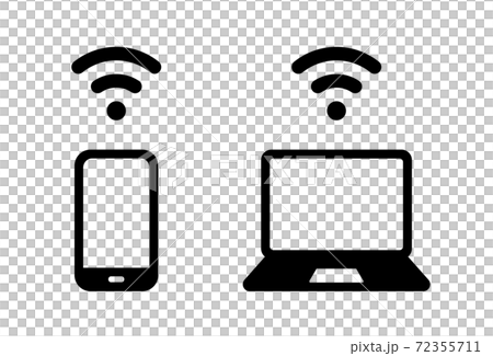 スマホとPCの共有のイラストセット／通信／スマートフォン／パソコン／Wi-Fi／ワイヤレス／無線 72355711