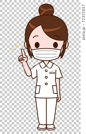 指差しポーズ マスクをつけた看護師さん全身イラストのイラスト素材