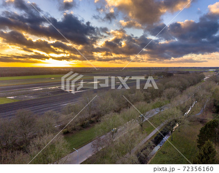 Aerial View over fields on dutch countryside 72356160