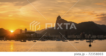 Beautiful panorama of Rio de Janeiro at twilight, Brazil. Corcovado 72358003