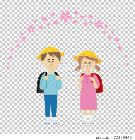 小學生和櫻花的插圖圖像 小學生和櫻花的插圖圖像 72359449