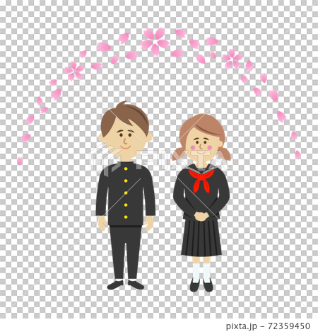 一名學生穿著制服和櫻花的插圖圖像 72359450