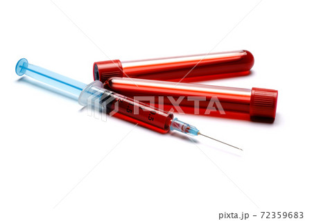 Medical syringe and plastic test tube isolated on white background Medical syringe and plastic test tube isolated on white background 72359683