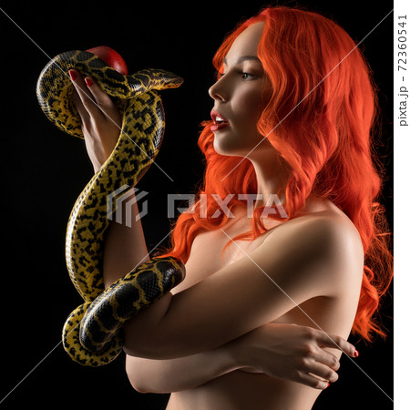 Nude red-haired female with python isolated shot - Stock Photo 72360541 pic picture