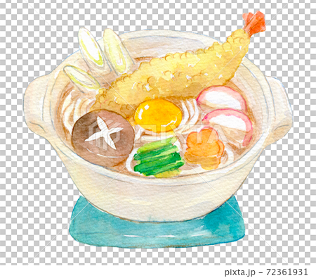 水彩イラスト 食品 鍋焼きうどんのイラスト素材