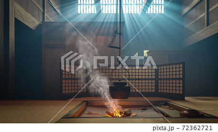 Tsumago-juku interior. Orient style interior. 3d illustration Tsumago-juku interior. Orient style interior. 3d illustration 72362721