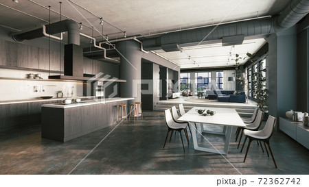 Modern kitchen studio. 3d illustration 72362742