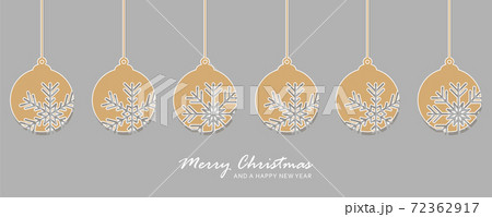 christmas card with snowflake tree balls decoration 72362917