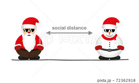 cute santa claus and snowman cartoon with sunglasses social distance concept 72362918
