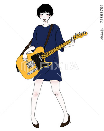 ギターを弾く女の子のイラスト素材