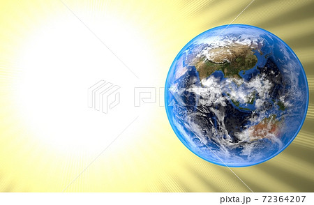 太陽の光を浴びる地球、3Dレンダリング 72364207