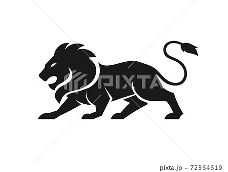 Stylized silhouette of lion. Vector animal illustration, black isolated on white background. Graphic image for tattoo, logo or mascot. Symbol of power and freedom.	 72364619