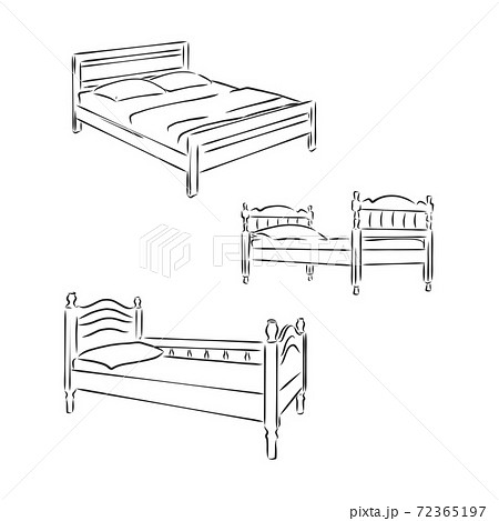 bed vector sketch illustration. Black outline vector Bed on white background. 72365197