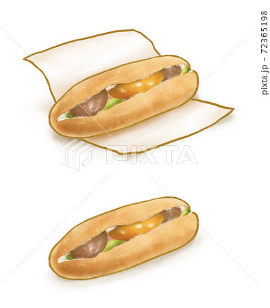 The digital painting of Taiwan deep fried salad boat sandwich street food (Taiwanese traditional cuisine food) isometric icon raster illustration on white background. 72365198
