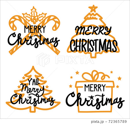 Merry Christmas set with typography text. Vector labels for greeting cards or banners isolated on white 72365789