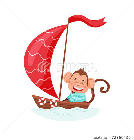 Funny Monkey with Protruding Ears and Cap Sailing Boat Vector Illustration Funny Monkey with Protruding Ears and Cap Sailing Boat Vector Illustration 72366439