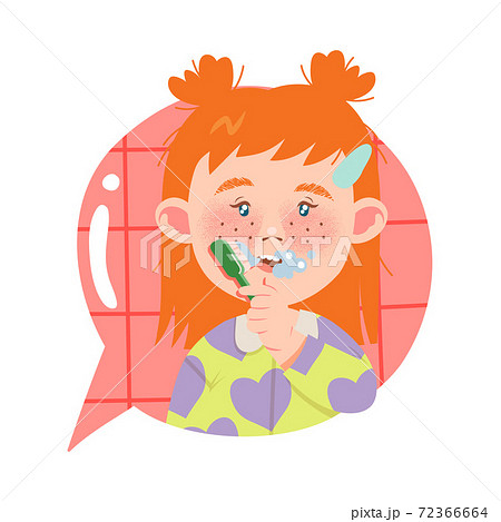 Red Haired Girl Character Brushing Her Teeth in the Morning Vector Illustration 72366664