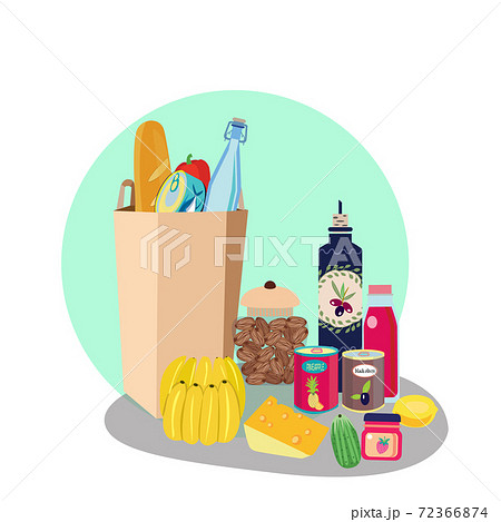 Vector Paper bag with food. Grocery fresh food delivery concept illustration.  72366874