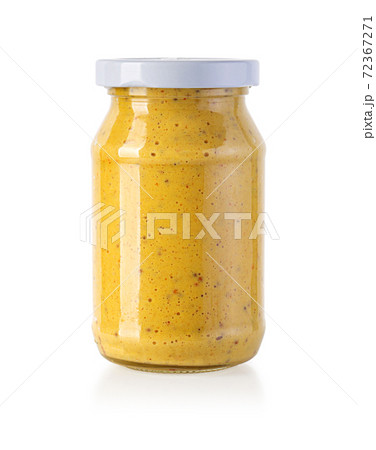 Glass jar of mustard isolated 72367271