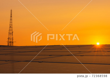 background of photovoltaic modules for renewable energy, solar panel at sunset 72368598