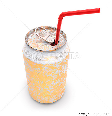 Gold frozen aluminum beer or soda cans with red straw isolated on