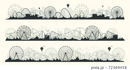 Ferris wheel. Funfair carnival background. Circus park. Roller coaster. Vector illustration. Ferris wheel. Funfair carnival background. Circus park. Roller coaster. Vector illustration. 72369458