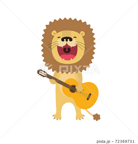 Funny Lion Cartoon Playing Guitar And Singsのイラスト素材