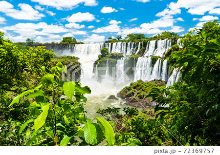 View from the jungle to Iguazu Falls in Argentina 72369757