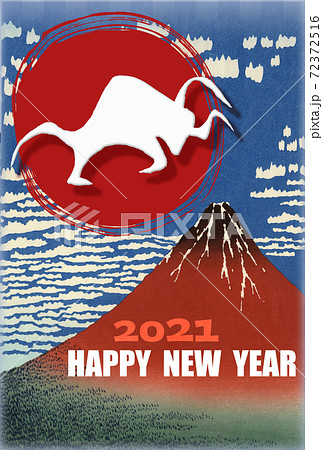 年賀状イメージ　赤富士と「HAPPY NEW YEAR　2021」 72372516