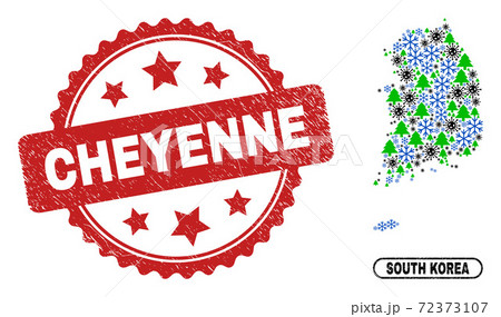 Cheyenne Grunge Seal Stamp and South Korea Map Composition of Pandemic New Year Cheyenne Grunge Seal Stamp and South Korea Map Composition of Pandemic New Year 72373107