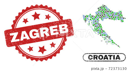 Zagreb Grunge Seal Stamp and Croatia Map Mosaic of Pandemic Winter 72373130