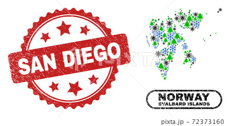 San Diego Distress Seal and Svalbard Islands Map Collage of Covid Christmas San Diego Distress Seal and Svalbard Islands Map Collage of Covid Christmas 72373160