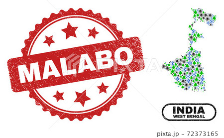 Malabo Distress Seal and West Bengal State Map Collage of Pandemic New Year 72373165